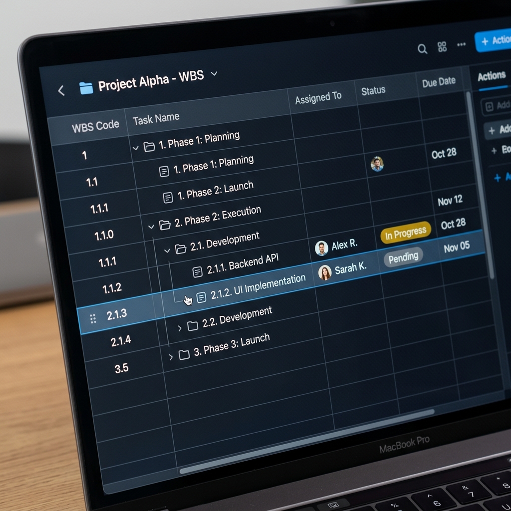Indent UI creating WBS hierarchy