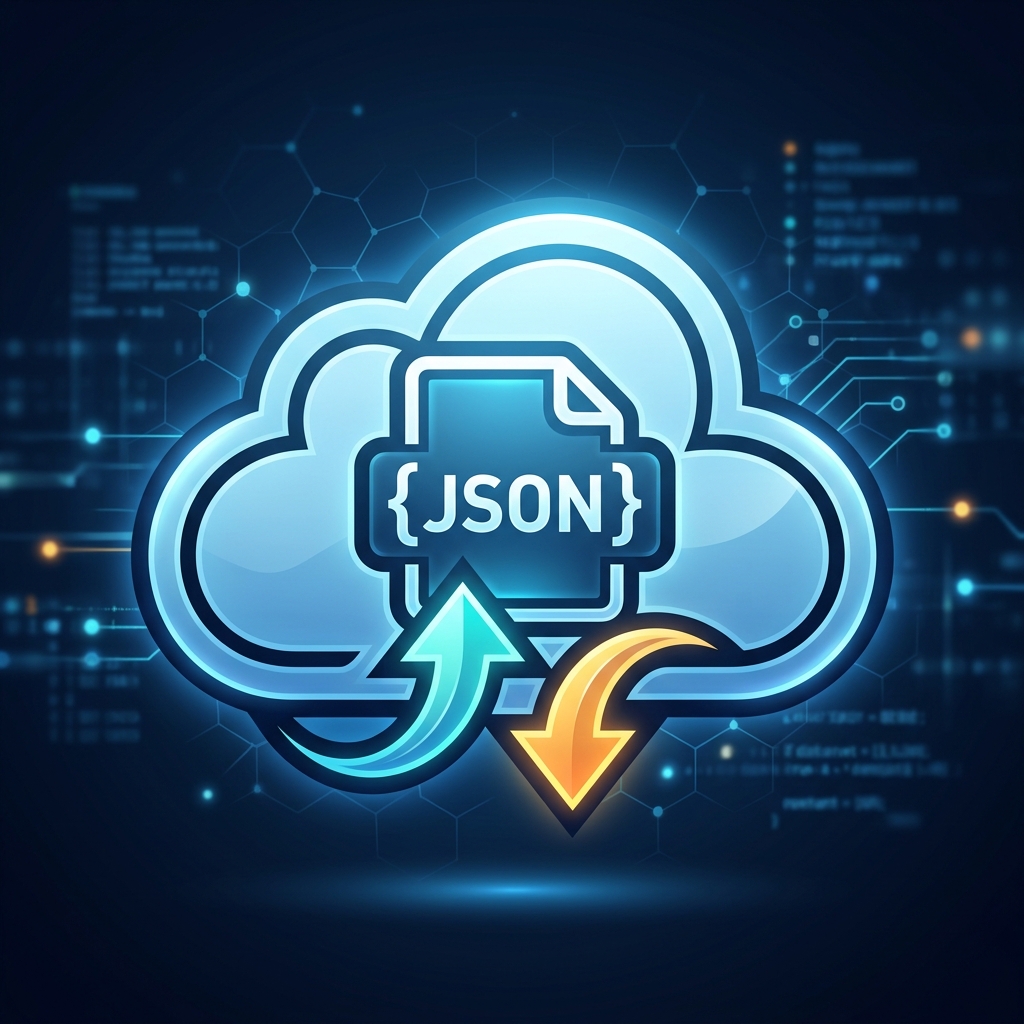 Cloud icon and JSON file format save/load graphic